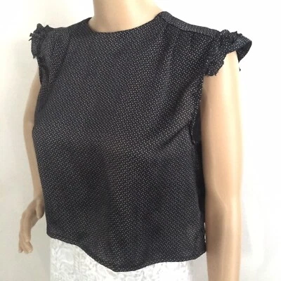 Liz Claiborne Crop Top Blouse Shirt SZ M Cap Ruffled Sleeve Reversible Polkadot - Image 1 of 4
