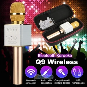 Q9 Wireless Bluetooth Karaoke KTV Microphone Mini Home Speaker 3IN1 Gold+Pouch - Picture 1 of 12