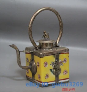 Tetera Dragón Tallada a Mano Porcelana Plata Antiguo Tíbet China De Colección 42468 - Imagen 1 de 5
