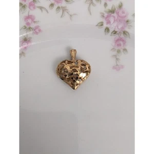 Vintage 14k Gelbgold Puffy Openwork Filligree Herz Anhänger - Bild 1 von 8