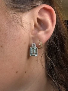 Estate 18K W.G. Natural Aquamarine & Square Emerald Diamond Earrings 10.80 CTW - Picture 1 of 7