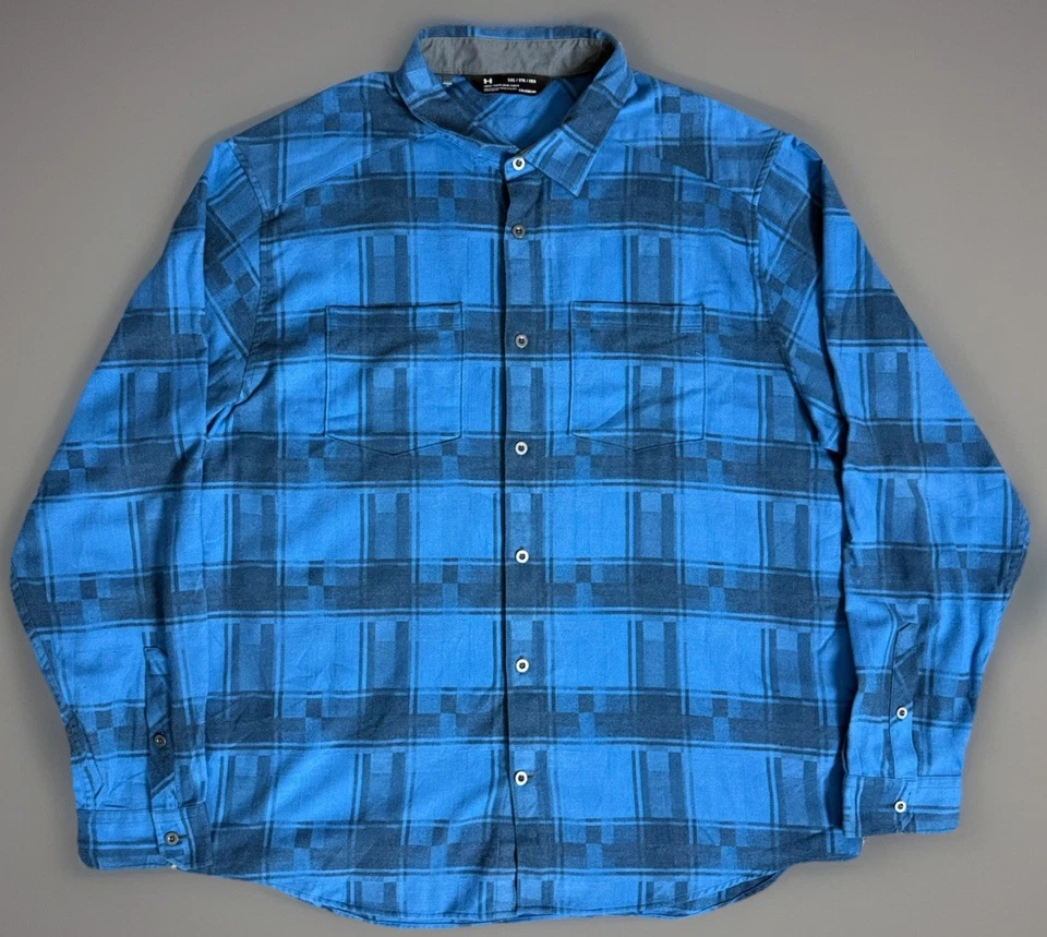 Рубашка мужская Under Armour ColdGear 2XL с длинным рукавом фланелевая синяя клетчатая свободного покроя - Изображение 1 из 4