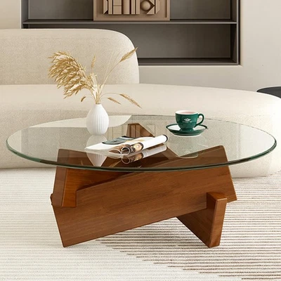 Coffee Table, Round Coffee Table for Living Room Modern Glass Coffee Table wi... - Image 1 of 4
