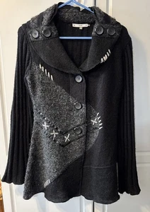 Sioni Vintage Mohair Blend Women’s Medium Steampunk Black Cardigan Sweater-NWOT- - Picture 1 of 9