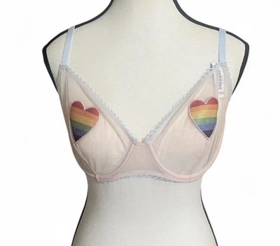 Adore Me Bra Sz 38DD Alyshia Rainbow Heart Sheer Sexy Statement Piece - Image 1 of 4