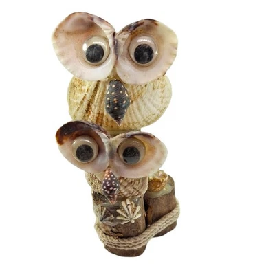 Vintage Sea Shell Owl Figurine Google Eyes Birds Handcrafted Beach Naturecore - Image 1 of 4