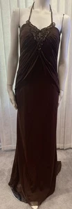 Destinations By Mon Cheri Long Brown Beaded Formal Gown/ Dress Sz Small - Picture 1 of 14