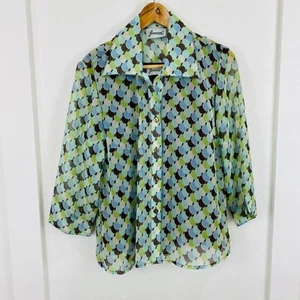 Joanna Top Women’s Size Medium 2 pc Green Brown Retro Sheer Blouse 70's MCM - Picture 1 of 7
