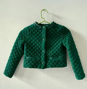 Janie And Jack Green Velvet Jacket Ruffle Collar Size 7-8 Girl - Picture 1 of 14