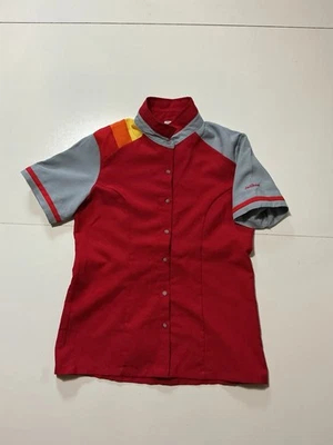 Jollibee Fast Food Restaurant Stripe Employee Uniform Female Button Shirt Sz. L - Image 1 of 4