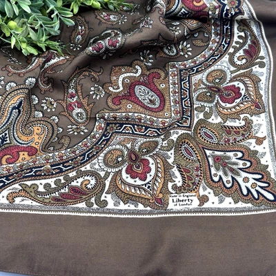 Bufanda vintage Liberty of London cachemira marrón multi hecha en Inglaterra 26x27 usada en excelente estado Foto 1 de 4