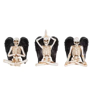 Set of 3 Halloween Yoga Skeletons with Wings - 6.69" Resin Shelf Sitters - Picture 1 of 11