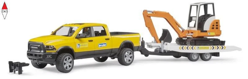 VEICOLO GIOCATTOLO BRUDER RAM 2500 POWER WAGON CON RIMORCHIO E MINI SCAVATORE - Immagine 1 di 1
