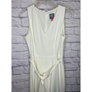 Vince Camuto Ivory Cream Sleeveless 1 Piece Romper Jumpsuit w/ Tie Belt SZ 6 - Picture 1 of 7