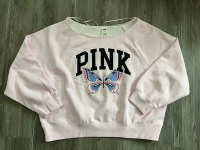 XL VICTORIA SECRET PINK Ivy Fleece Off The Shoulder Pink Tulip Sweatshirt - Image 1 of 3