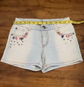 4th of July Circo Girls Jeans Shorts (Size L) Adjustable Waist Denim Stars  - Picture 1 of 6