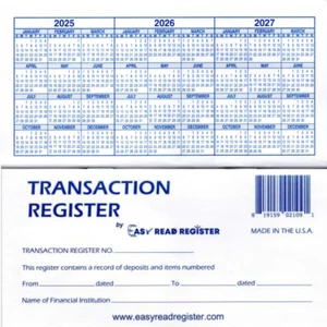 20 Pack Checkbook Transaction Registers 2025-2026-2027 Calendars Check Book Bank - Picture 1 of 6