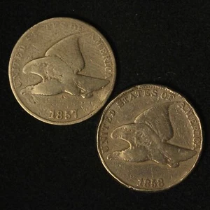 1857 & 1858 Large Letters Flying Eagle Cent Pair - Free Shipping USA - Picture 1 of 3