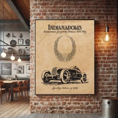 Vintage Indianapolis 500 Ink Poster Racing History Wall Art Print Indy Fans Gift - Image 1 of 2