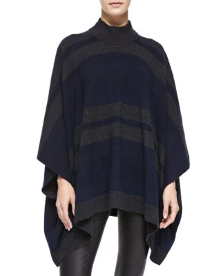 Theory Florencia Wool Oversized Poncho Sweater One Size Gray Navy Colorblock - Image 1 of 4