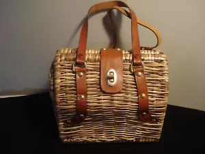 Vintage Woven Wicker Leather Trimmed Basket Handbag Hong Kong - Picture 1 of 5