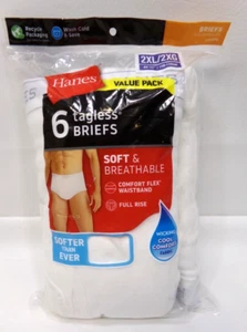 Hanes Tagless Briefs Mens White Size 2XL Comfort Flex Waistband - 6 Pack - Picture 1 of 6