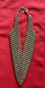 Amrita Singh Signed Gold Tone Metallic Statement Chain Bib  11” Long Necklace