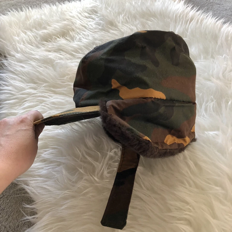 READ FLAWED Vintage CABELA'S Goretex Camo Print Hat Made in USA Faux Fur Lined - Image 1 of 4