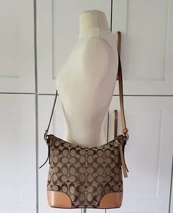 VTG Coach 6347 Crossbody Bag Brown Signature C Logo Tan Leather Trim Y2K 2000s - Picture 1 of 12