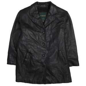 Chaqueta Abrigo de Cuero Danier Vintage Talla Mediana Negra - Imagen 1 de 4