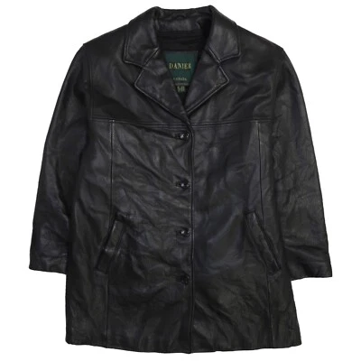 Chaqueta Abrigo de Cuero Danier Vintage Talla Mediana Negra Foto 1 de 4