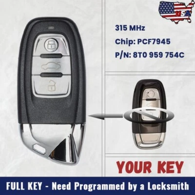 Llavero remoto inteligente de 3 botones modificado como Lamborghini para Audi 8T0959754C 315 MHz Foto 1 de 4