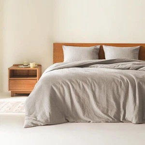Taupe Queen Comforter Set - 3 Pieces Breathable Waffle Dobby Weave Texture Co... - Picture 1 of 8