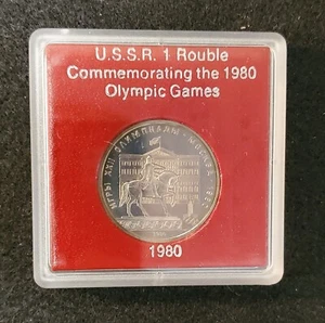 UdSSR 1 Rubel zum Gedenken an die Olympischen Spiele 1980 in Kunststoffhülle - Bild 1 von 2