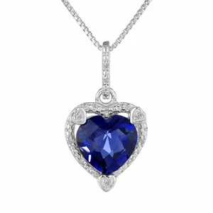 925 Sterling Silver 18" Chain with 1.60ct Lab Created Sapphire & Diamond Pendant - Picture 1 of 6