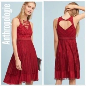 NWT Anthropologie Size 16 Moulinette Soeurs Red Lace Tango Dress Fit & Flare - Picture 1 of 4