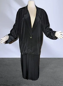 NWT Vtg $133 LIZ CLAIBORNE Women Sz 12 Skirt Blazer Suit Set 2 Piece SOLID BLACK - Picture 1 of 14