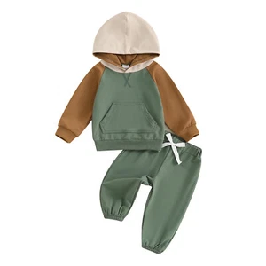 Baby Boy Fall Outfit Long Sleeve Contrast Color Hoodie + Pants - Picture 1 of 22