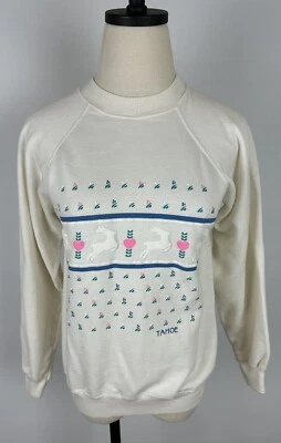 Sudadera vintage de Navidad para mujer pequeña Lake Tahoe esquí reno cottagecore  Foto 1 de 4
