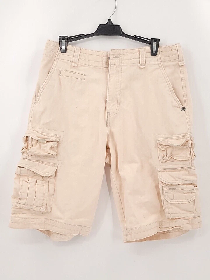 Shorts Plugg Cargo Masculino 30 Marfim 100% Algodão 12” Costura Interna Uso Casual - Imagem 1 de 4