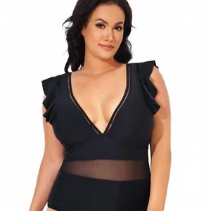 Stylish Black Ruffled One-Piece Swimsuit 3XL - Picture 1 of 7