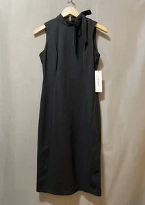 NWT Calvin Klein Women Sleeveless Tie Neck Scuba Crepe Sheath Dress Size 4 Black - Picture 1 of 12