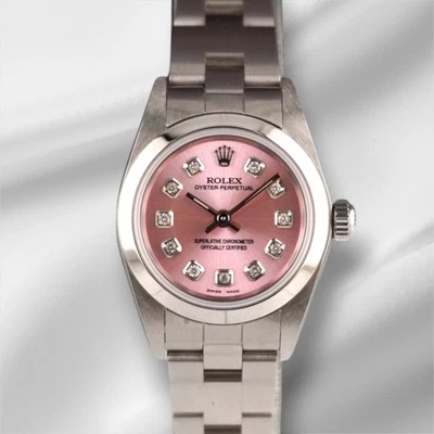 Rolex Oyster Perpetual 25mm Stainless Steel Watch Pink Diamond Dial Ref: 76080 - Image 1 of 4