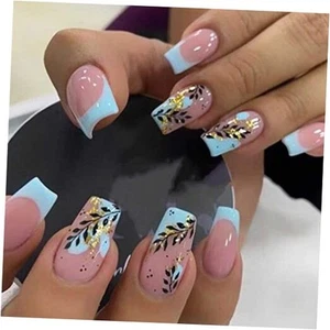 24pcs Pink Fake Nails Square French Tip Press on Nails 24 Piece Set Multicolor - Picture 1 of 7