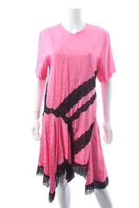 Vestido asimétrico de jacquard leopardo con encaje Koché / rosa - Imagen 1 de 7