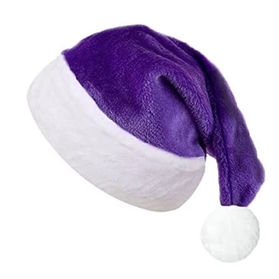 Chapéu de Natal roxo de pelúcia Papai Noel para adultos, chapéu de Natal de veludo roxo de pelúcia para  - Imagem 1 de 4