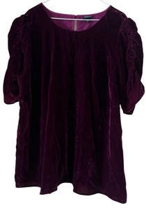 Torrid Shiny Crushed Velvet Velour Rundhals Bluse Nylon Gr. 2 Burgundy - Bild 1 von 12