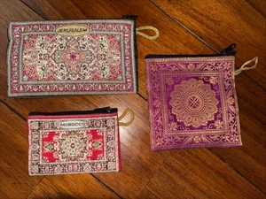 Lote de 3 Monederos Tapiz Tejido Turco con Cremallera Estilo Alfombra Multicolor - Imagen 1 de 13