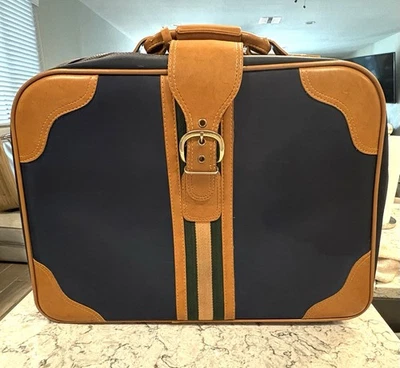 De colección Años 70 Azul F.W. Woolworth New York rayas verdes con mango de cuero y hebilla Foto 1 de 4