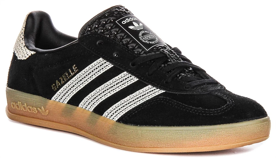 Tênis Adidas Gazelle Indoor 3 Camadas Sola de Goma Feminino Preto Branco EUA 5 - 10 - Imagem 1 de 1